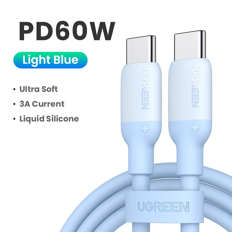 UGREEN 100W USB Cable for MacBook Samsung S21 E-marker Chip 5A Blue Silicone Fast Charging USB C Type C Cable Mobile Phone Cord