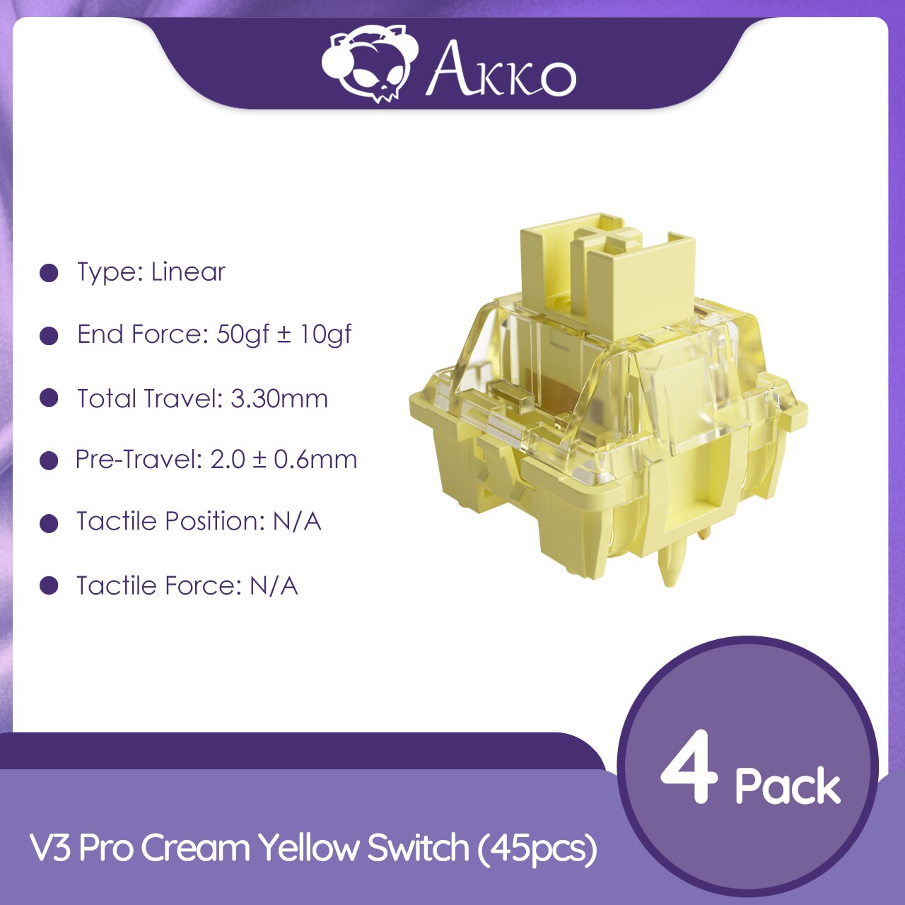 Akko V3 Cream Yellow Pro Switch 5 Pin 50gf Linear Switch with Dustproof Stem Compatible with MX Mechanical Keyboard