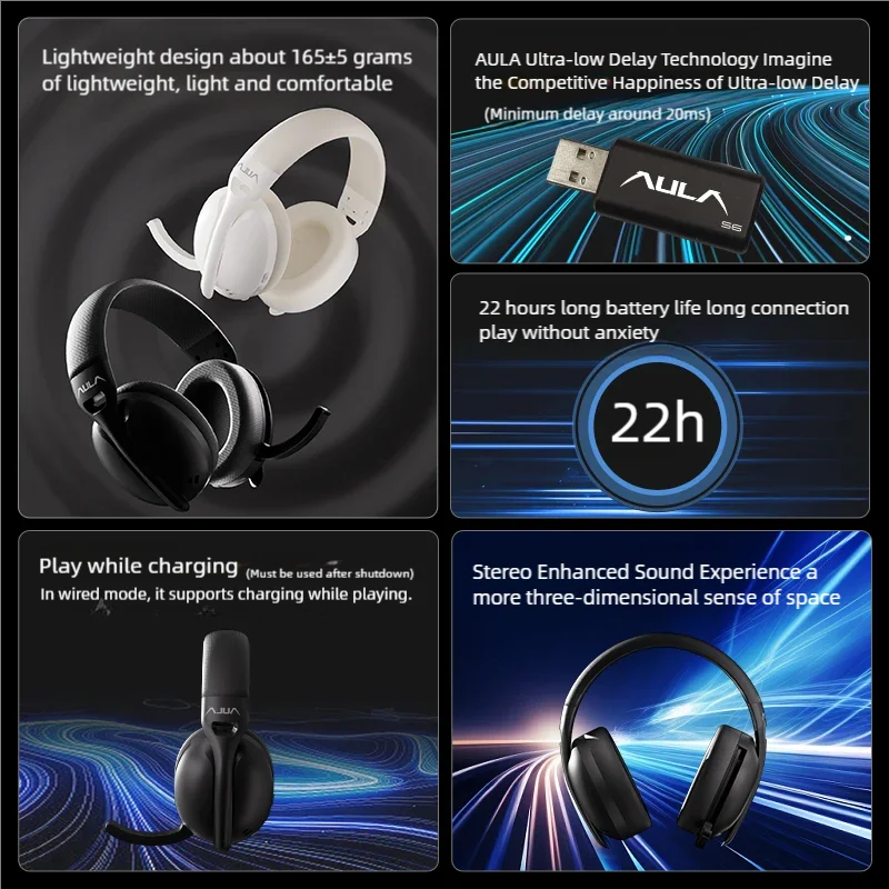 AULA S6 Gaming Wireless Bluetooth 5.3 Headsets