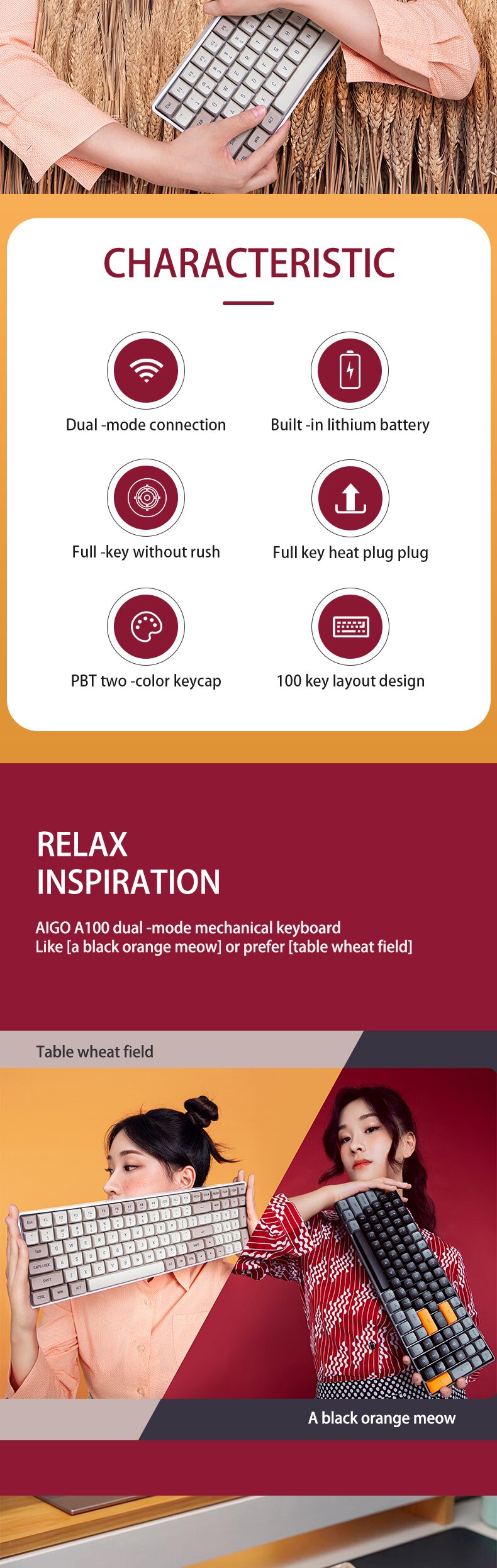Aigo A100 Gaming Mechanical Keyboard Tri-Mode