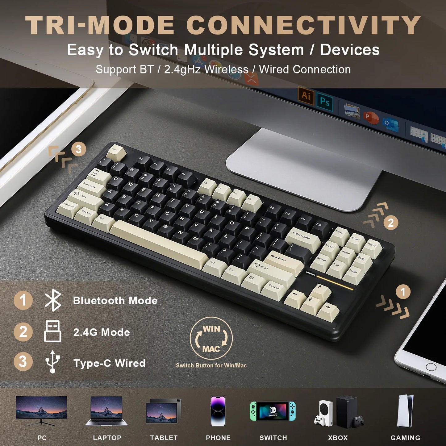 YUNZII YZ87 TKL 75% Wireless Hot Swappable RGB Mechanical Keyboard