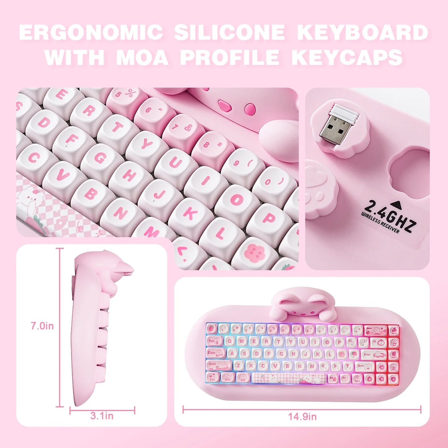 YUNZII C68 65% Hi-Fi Silicone Hot Swap Wireless RGB Mechanical Keyboard