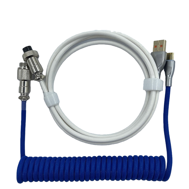 1.8M White & Navy Blue Coiled Cable type C