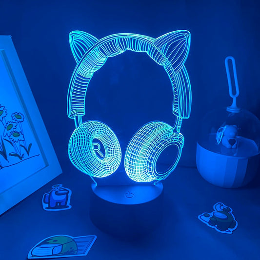 Headset Earphone Neon Acrylic Touch Night Light