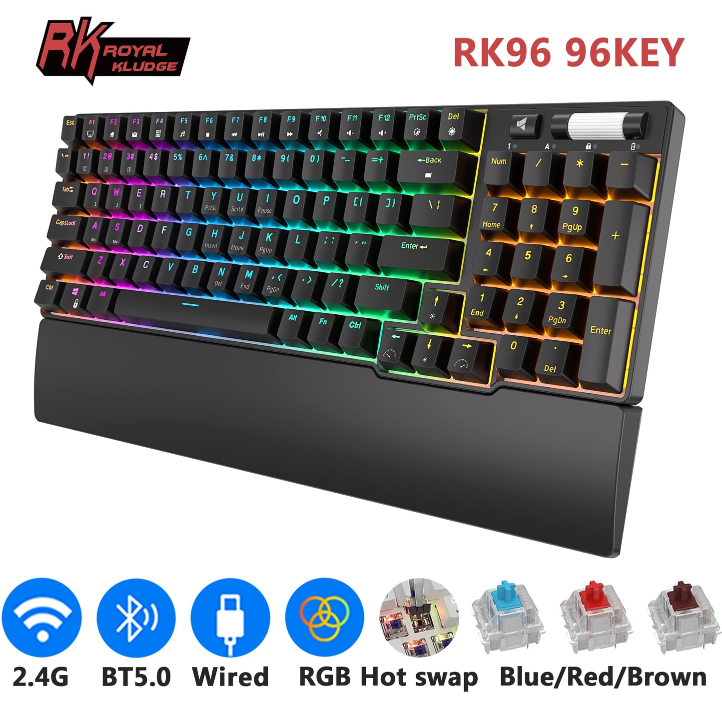 لوحة مفاتيح ميكانيكية لاسلكية Royal Kludge RK96
