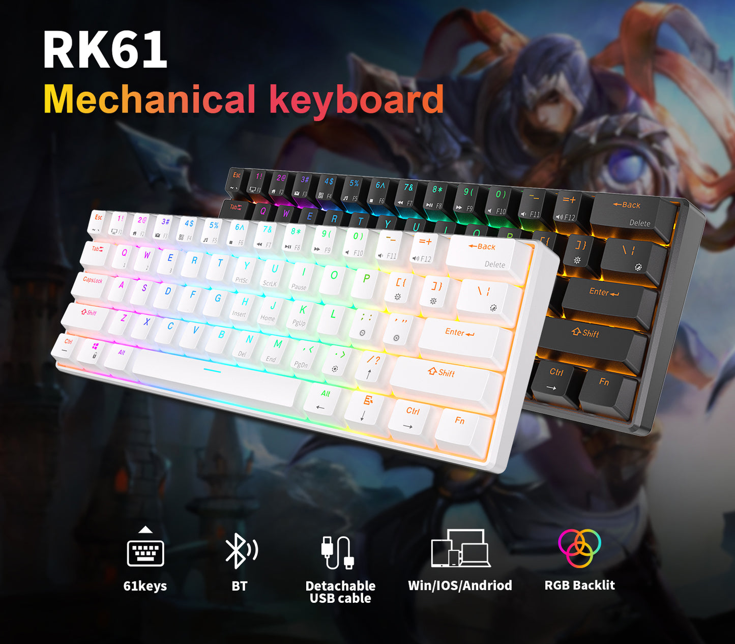 لوحة مفاتيح ROYAL KLUDGE RK61 ميكانيكية لاسلكية 60٪