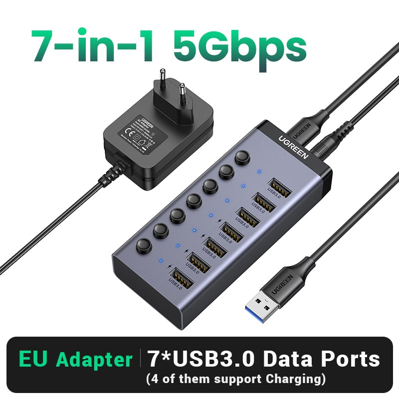 UGREEN USB C Hub 5Gbps 7 Ports USB3.0 Splitter with Individual OFF/ON LED Indicator  for PC Laptop MacBook Pro/Air