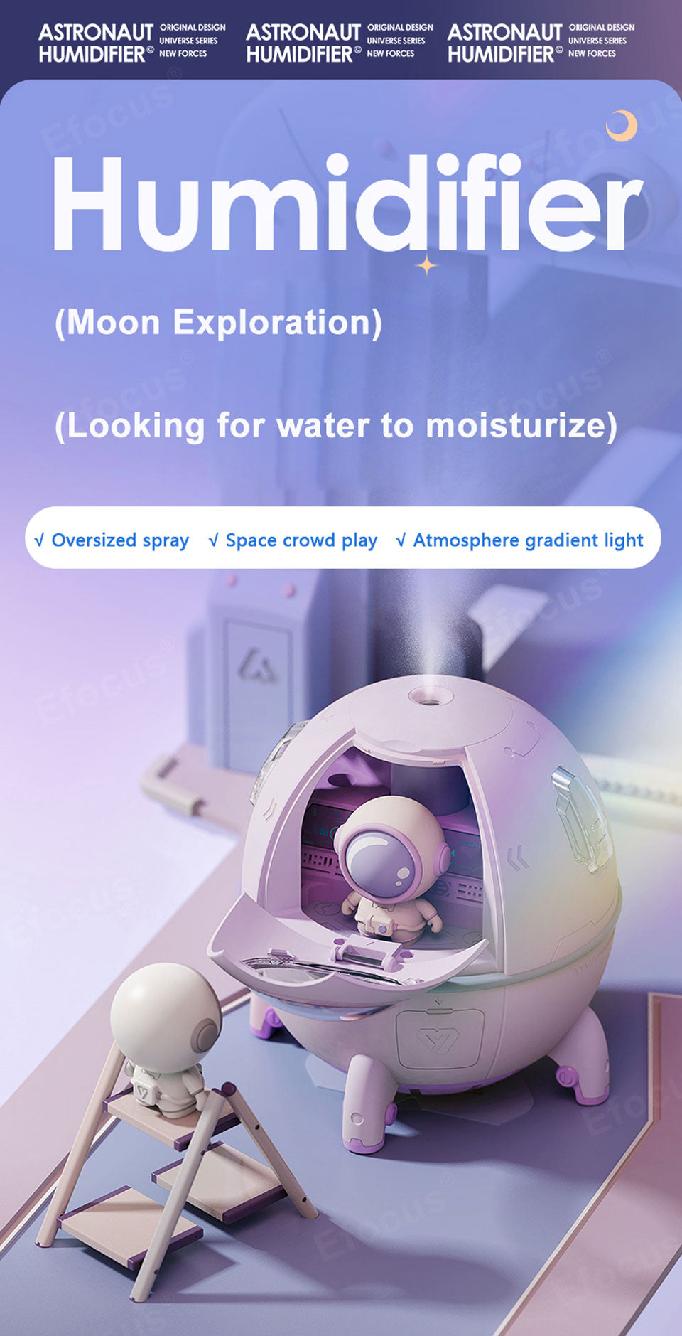Astronaut Capsule Air Humidifier Aroma Oil Diffuser RGB Rechargeable