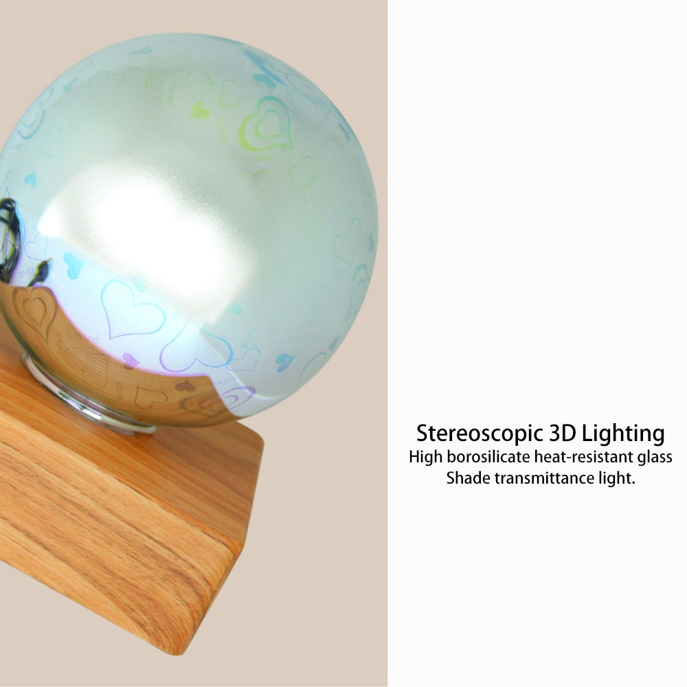 الكرة الزجاجية السحرية ضوء الليل مع قاعدة خشبية