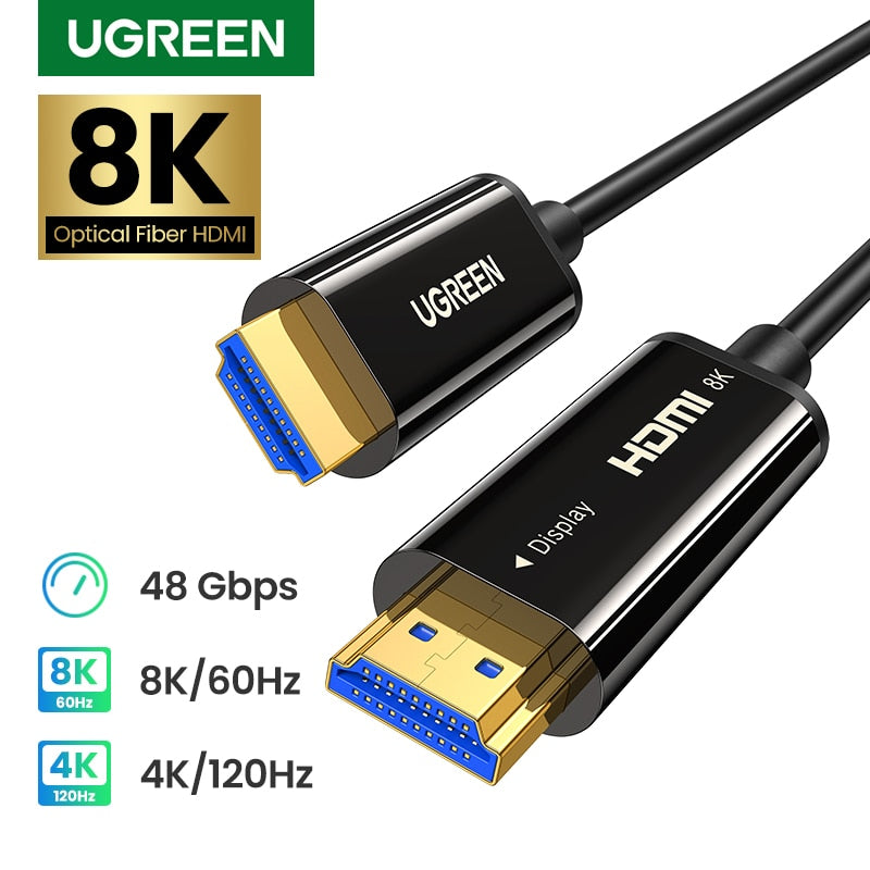 UGREEN 8K HDMI كابل ألياف بصرية HDMI 2.1 ديناميكي HDR 8K/60 هرتز 4K/120 هرتز فائق السرعة 48 جيجابت في الثانية eARC 3D HDCP2.2 لتلفزيون سامسونج 8K