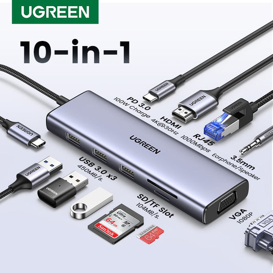 UGREEN USB HUB 4K HDMI محول USB C إلى RJ45 USB 3.0 PD 100W Dock for MacBook Pro Air M2 M1 USB-C Type C 3.1 Splitter USB C HUB