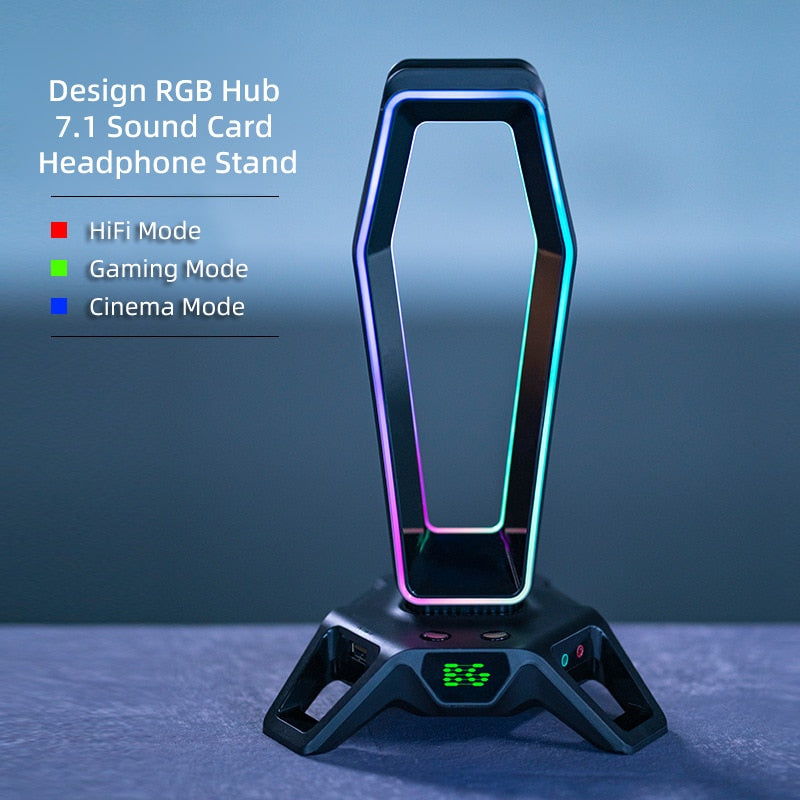 7.1 Surround Sound Card RGB Headphone Stand