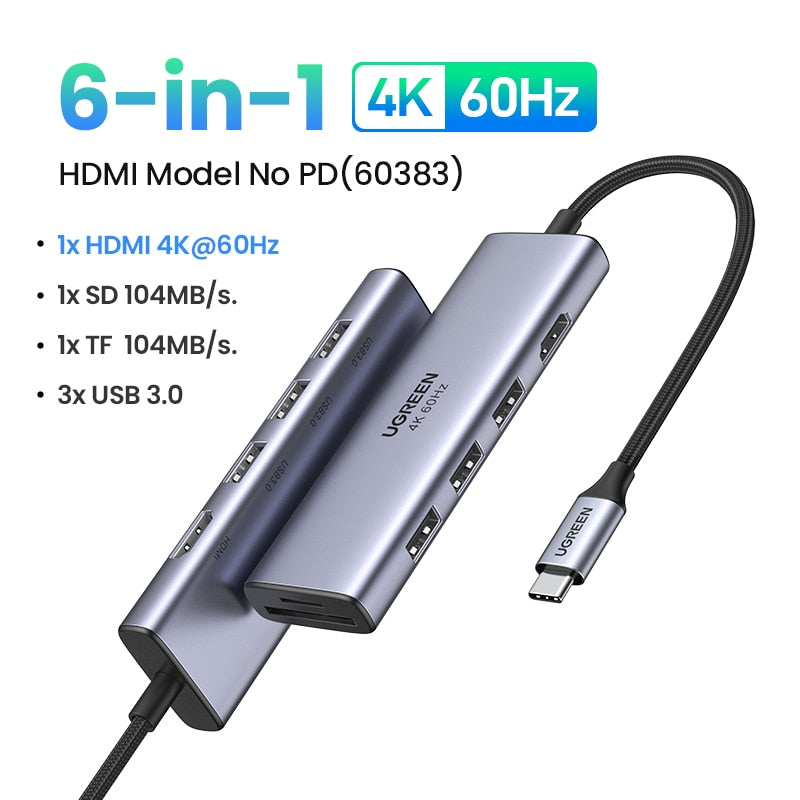 UGREEN USB C HUB 4K 60 هرتز Type C إلى HDMI 2.0 RJ45 PD 100W محول لأجهزة Macbook Air Pro iPad Pro M2 M1 ملحقات الكمبيوتر USB 3.0 HUB