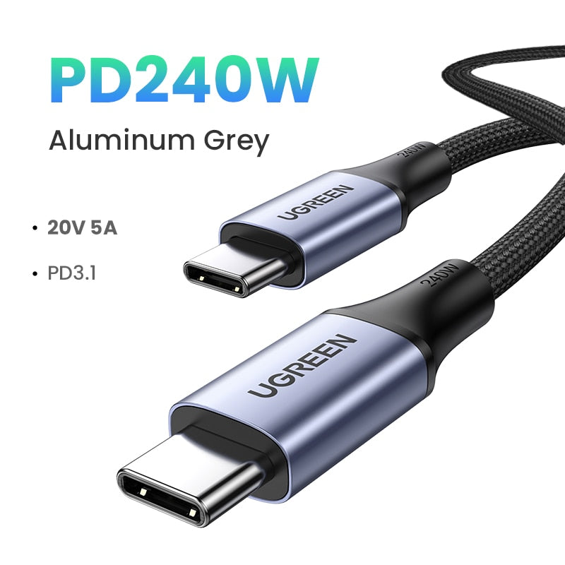 UGREEN 240 واط USB نوع C كابل خط الطاقة PD3.1 ل PS5 نينتندو غالاكسي S22 ماك بوك اشتعلت فيه النيران كابل شحن سريع 48V5A USB C
