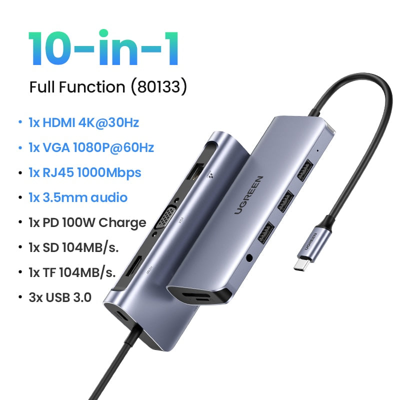 UGREEN USB HUB 4K HDMI Adapter USB C to RJ45 USB 3.0 PD 100W Dock for MacBook Pro Air M2 M1 USB-C Type C 3.1 Splitter USB C HUB