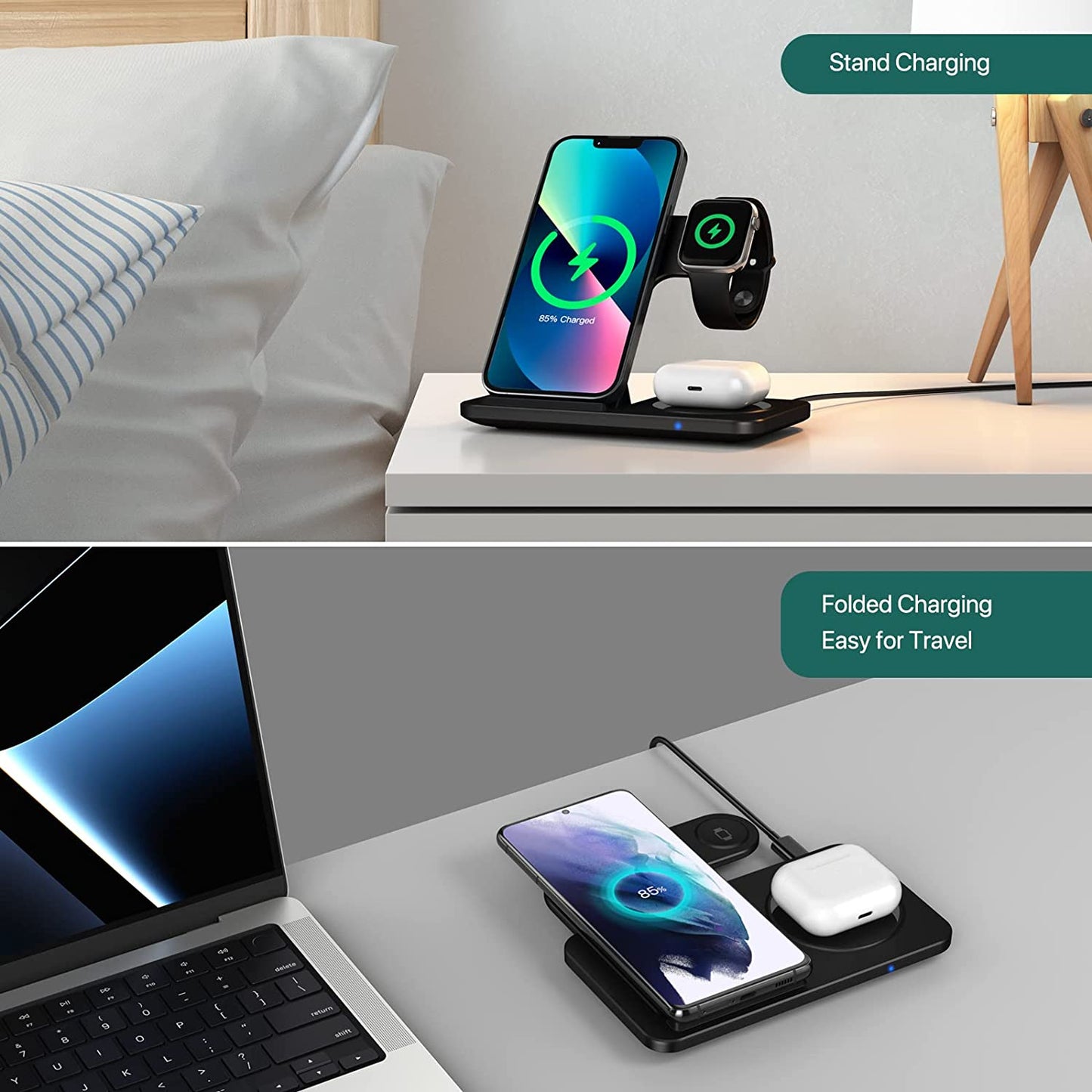 15W 3 in 1 Wireless Charger Stand