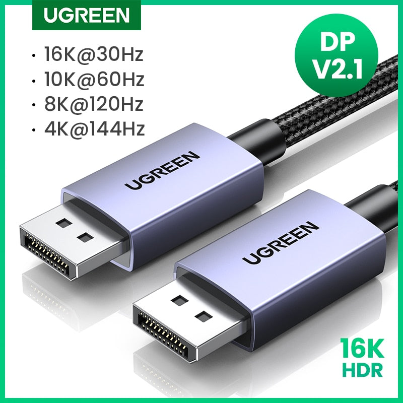 كابل UGREEN 16K Displayport DP2.1 8K 4K144 هرتز كابل صوت فيديو لشاومي TV Box PC شاشة الكمبيوتر المحمول لعبة DP كابل عرض منفذ
