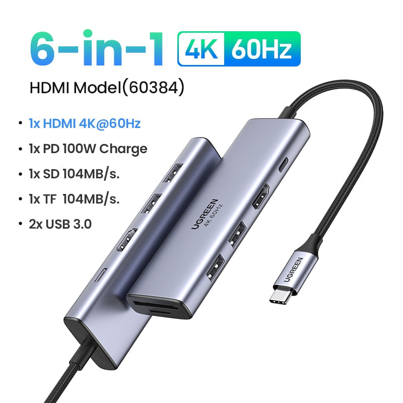 UGREEN USB C HUB 4K 60Hz Type C to HDMI 2.0 RJ45 PD 100W Adapter For Macbook Air Pro iPad Pro M2 M1 PC Accessories USB 3.0 HUB