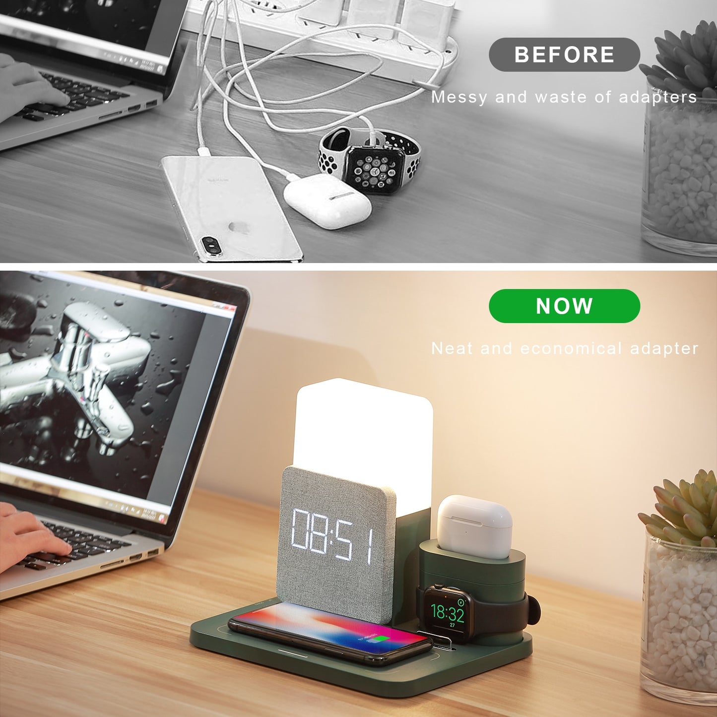 15W 3 in 1 Qi Wireless Charger with Clock